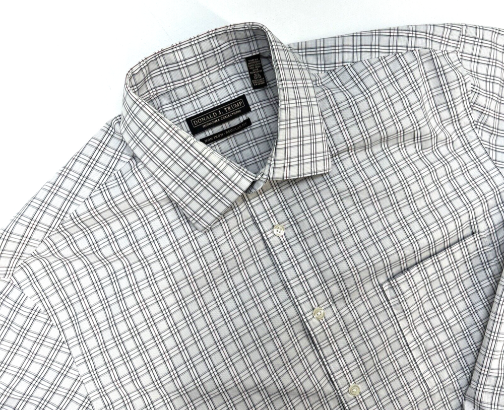 Donald J. Trump Signature Shirt Button Pocket Long Sleeve Men 16 1/2 32/33 Check